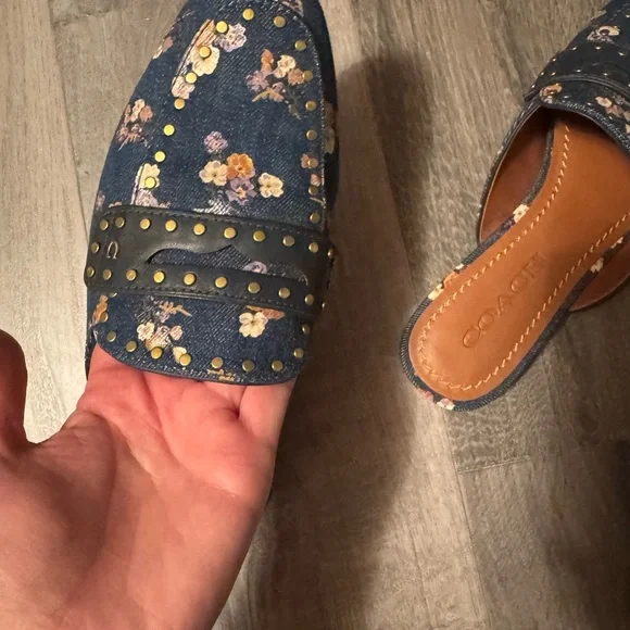 Coach Women's Studded Floral Denim Clogs - Picture 8 of 11